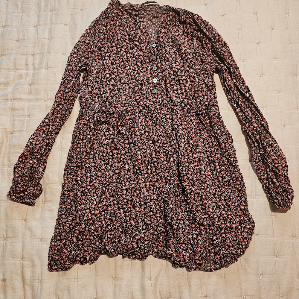 LOFT Floral Dress with Black and Red Accents